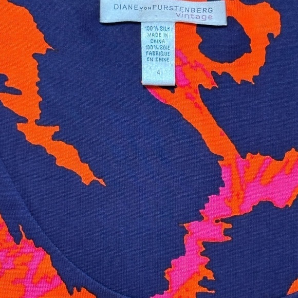 DIANE VON FURSTENBERG VINTAGE 100% Silk Orange Blue Dress Size 4 VGUC - Picture 3 of 5